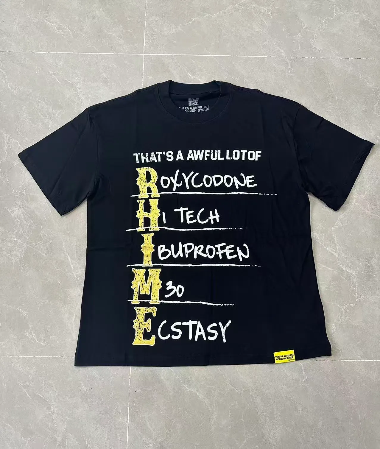 2212#Black | THAT'S A AWFUL LOT OF COUGH SYRUP In Stock Real shot American simple fashion brand loose casual T-shirt Fabric (fabric): 32 counts Weight combed double yarn pure cotton Sizes (size): S-M L X L Color (colour): Black